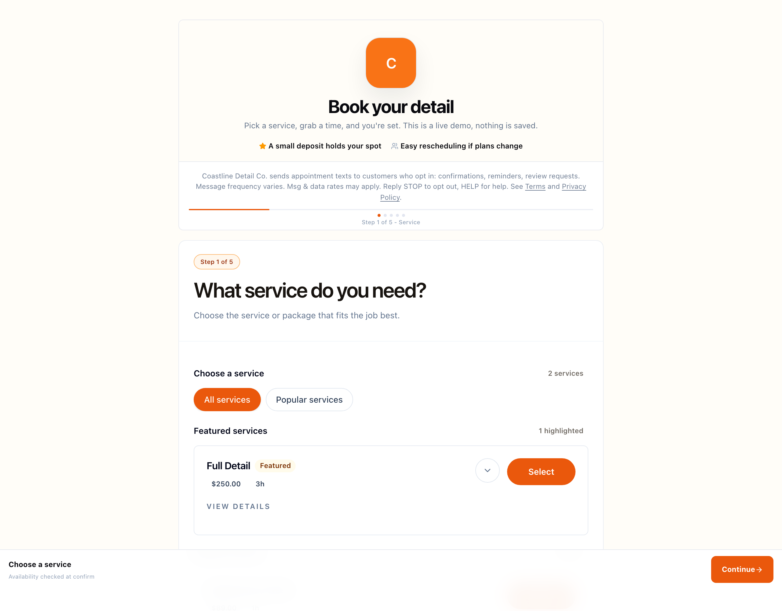 Booking Page in Strata