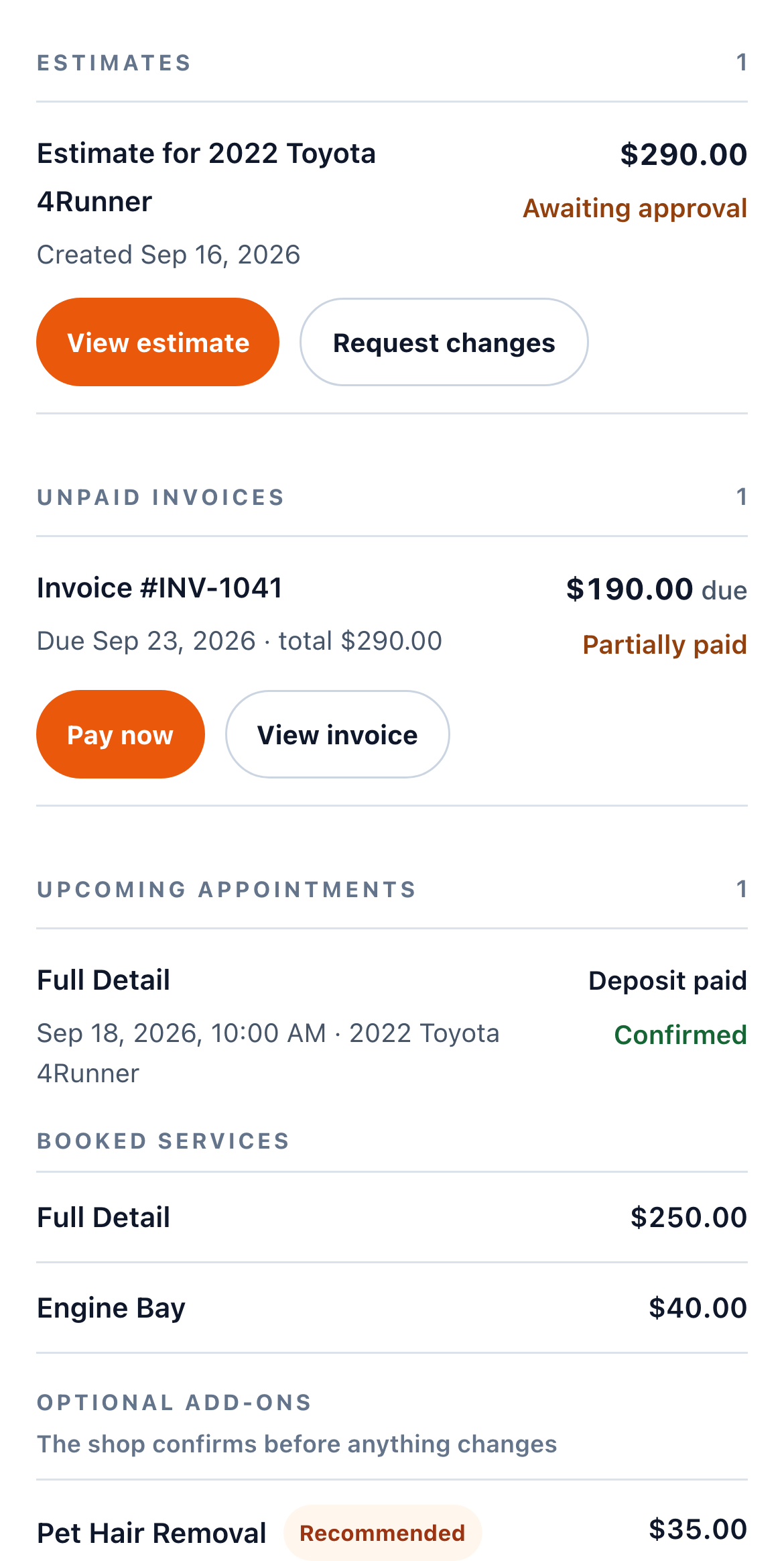 Client Hub on mobile