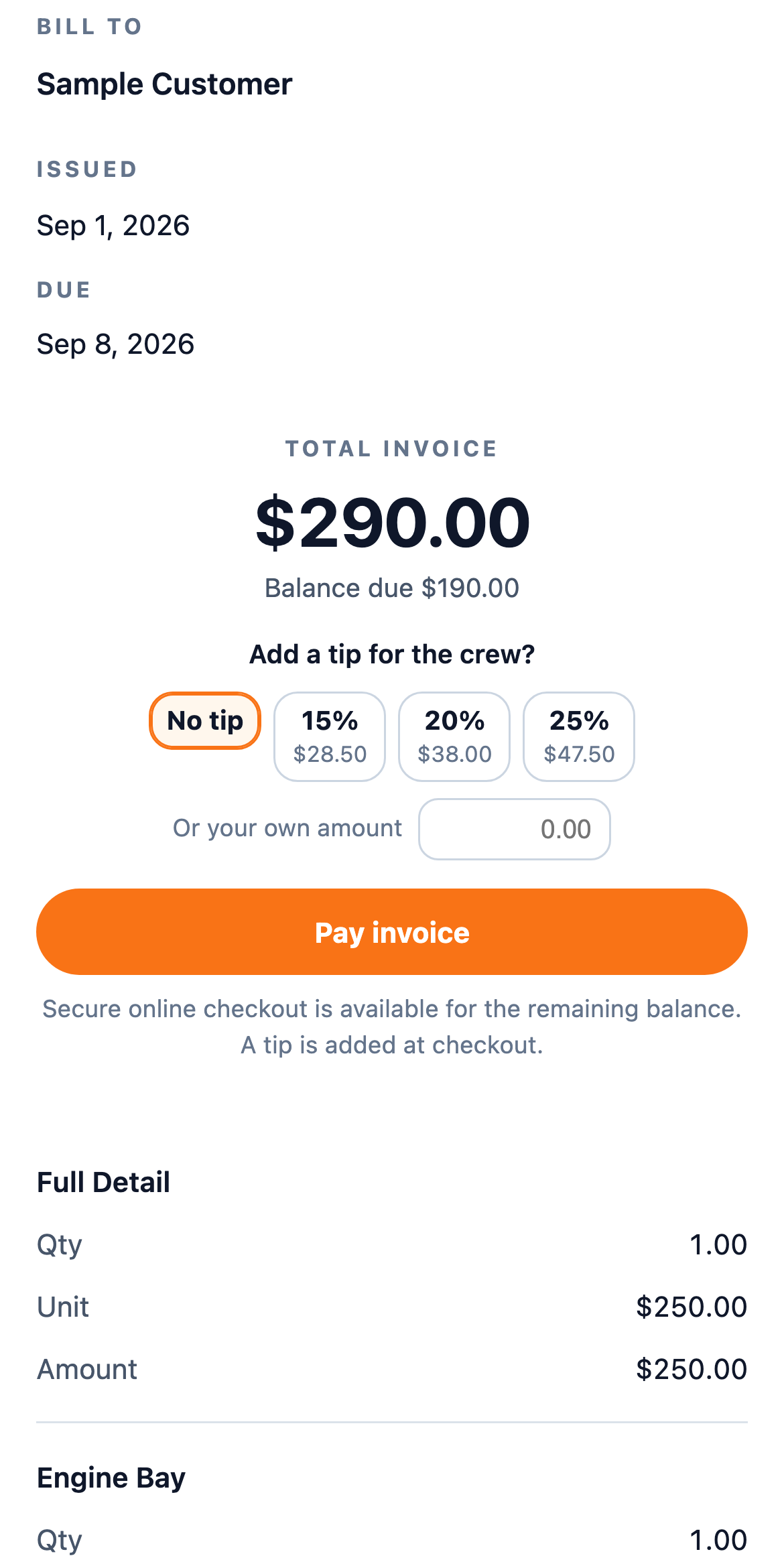 Tipping on mobile